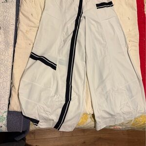 Alembika White Wide Leg Pants with Black Stripe Detail